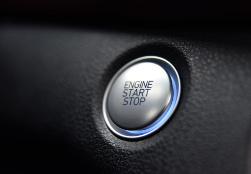 Start stop engine button on a modern car dashboard