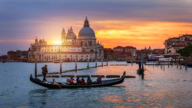 Canal with gondolas in Venice, Italy. Architecture and landmarks of Venice. Venice postcard with Venice gondolas.