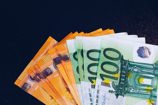 Euro money, Euro cash background. Banknotes of the european union. Euro cash. Many Euro banknotes of different values. 