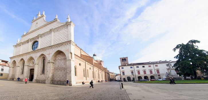 VICENZA, ITALY - JAN 31, 2015: Scene of Piazza del Duomo (Cathedral Square), with local and tourists, in Vicenza, Veneto, Italy