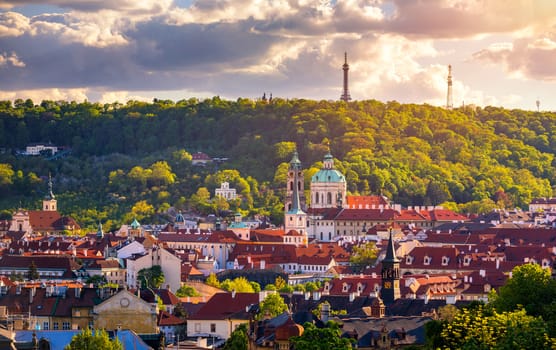 Spring view in Letna Park, Prague, Czech Republic. Spring in Prague (Praha), beautiful Letna park (Letenske sady) in sunlight, sunny landscape, popular tourist destination, Prague, Czech Republic