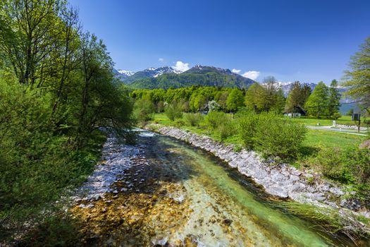 Amazing river in the mountains, Mostnica Korita, Julian alps in Slovenia