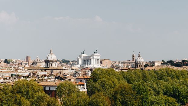 Skyline of Rome, Italy. Panoramic view of Rome architecture and landmark, Rome cityscape. Rome postcard