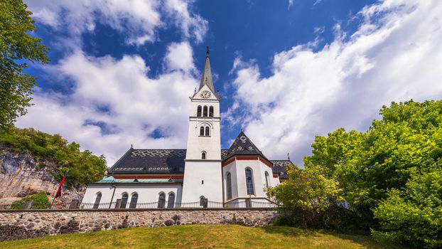 The Picturesque of St. Martin's Parish Church on the Hill by the Lake Bled of Slovenia. St Martin's Church on the shores of Lake Bled, Slovenia