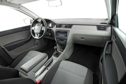studio shot passenger car interior, front view
