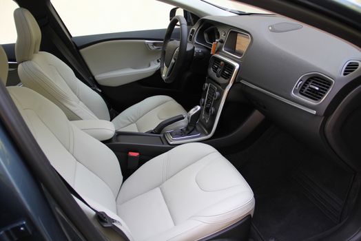 studio shot passenger car interior, front view