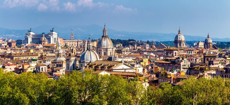 Skyline of Rome, Italy. Panoramic view of Rome architecture and landmark, Rome cityscape. Rome postcard