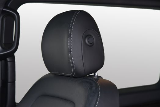 detail in the interior of the modern car, headrest detail on the passenger car