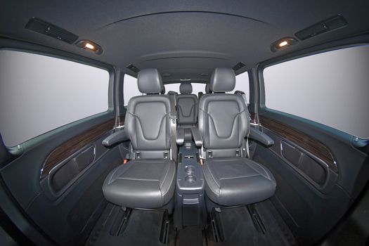 Interior of luxury minivan with interior details