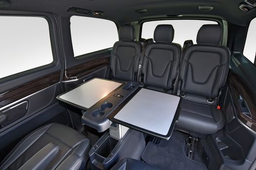 Interior of luxury minivan with interior details