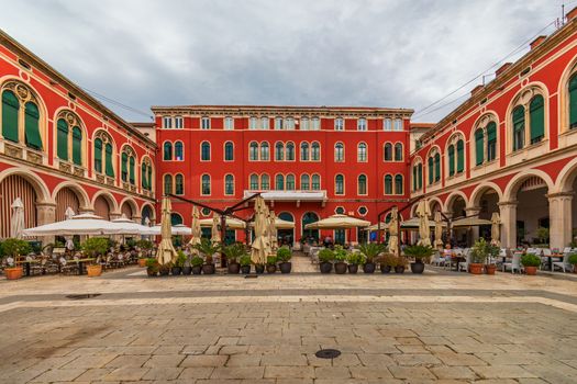 Street in Split historical center, Croatia. Beautiful square of the old town of Split in Croatia. Old stone street of Split historic city, Dalmatia, Croatia