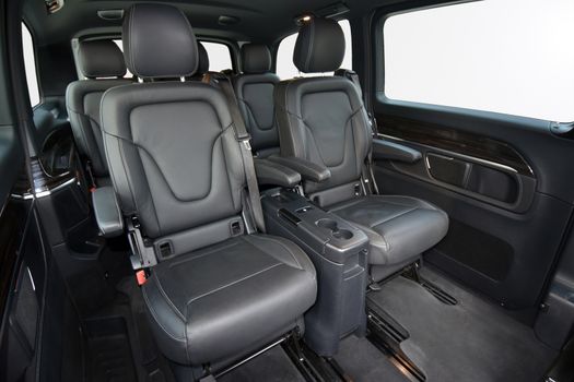 Interior of luxury minivan with interior details