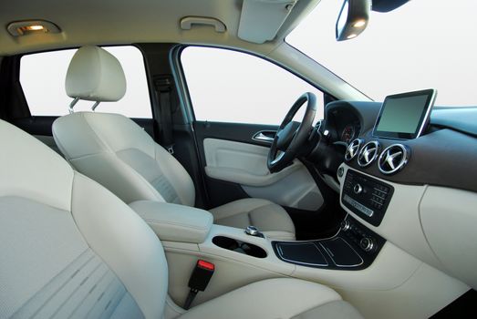 studio shot passenger car interior, front view