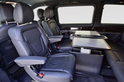 Interior of luxury minivan with interior details