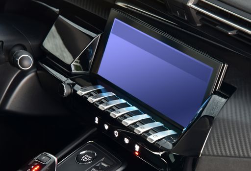 Modern car dashboard. Screen multimedia system. Interior detail