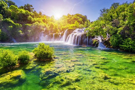 Beautiful Skradinski Buk Waterfall In Krka National Park, Dalmatia, Croatia, Europe. The magical waterfalls of Krka National Park, Split. An incredible place to visit near Split, Croatia.