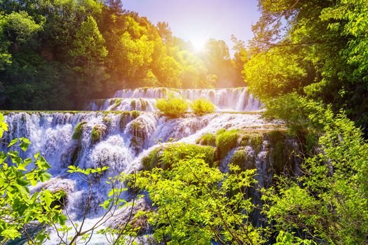 Beautiful Skradinski Buk Waterfall In Krka National Park, Dalmatia, Croatia, Europe. The magical waterfalls of Krka National Park, Split. An incredible place to visit near Split, Croatia.