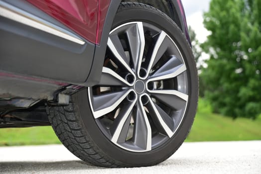 tire and alloy wheel on a passenger car