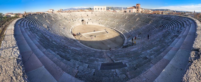 VERONA, ITALY - FEB 01, 2015: The Roman Arena, with local and tourists, in Verona, Veneto, Italy