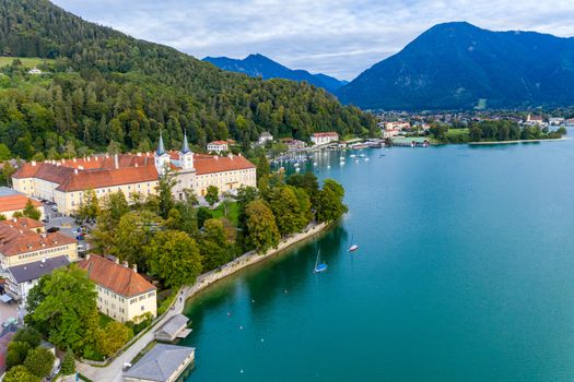 Tegernsee, Germany. Lake Tegernsee in Rottach-Egern (Bavaria), Germany near the Austrian border. Aerial view of the lake "Tegernsee" in the Alps of Bavaria. Bad Wiessee. Tegernsee lake in Bavaria. 