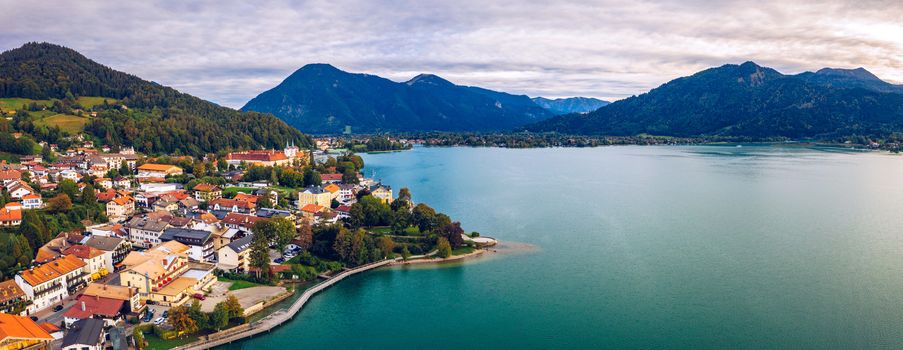 Tegernsee, Germany. Lake Tegernsee in Rottach-Egern (Bavaria), Germany near the Austrian border. Aerial view of the lake "Tegernsee" in the Alps of Bavaria. Bad Wiessee. Tegernsee lake in Bavaria. 