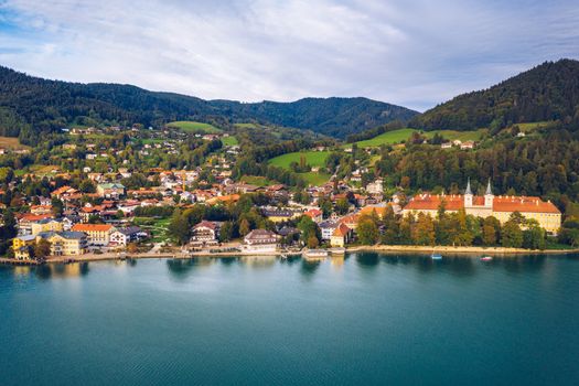 Tegernsee, Germany. Lake Tegernsee in Rottach-Egern (Bavaria), Germany near the Austrian border. Aerial view of the lake "Tegernsee" in the Alps of Bavaria. Bad Wiessee. Tegernsee lake in Bavaria. 