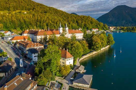 Tegernsee, Germany. Lake Tegernsee in Rottach-Egern (Bavaria), Germany near the Austrian border. Aerial view of the lake "Tegernsee" in the Alps of Bavaria. Bad Wiessee. Tegernsee lake in Bavaria. 