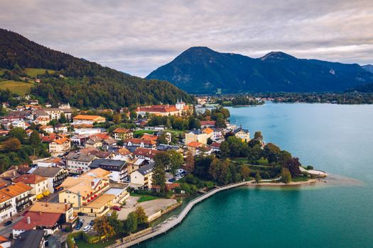 Tegernsee, Germany. Lake Tegernsee in Rottach-Egern (Bavaria), Germany near the Austrian border. Aerial view of the lake "Tegernsee" in the Alps of Bavaria. Bad Wiessee. Tegernsee lake in Bavaria. 