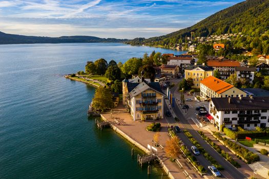 Tegernsee, Germany. Lake Tegernsee in Rottach-Egern (Bavaria), Germany near the Austrian border. Aerial view of the lake "Tegernsee" in the Alps of Bavaria. Bad Wiessee. Tegernsee lake in Bavaria. 