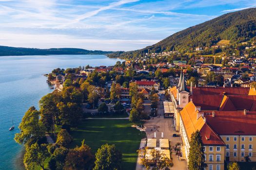Tegernsee, Germany. Lake Tegernsee in Rottach-Egern (Bavaria), Germany near the Austrian border. Aerial view of the lake "Tegernsee" in the Alps of Bavaria. Bad Wiessee. Tegernsee lake in Bavaria. 