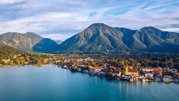 Tegernsee, Germany. Lake Tegernsee in Rottach-Egern (Bavaria), Germany near the Austrian border. Aerial view of the lake "Tegernsee" in the Alps of Bavaria. Bad Wiessee. Tegernsee lake in Bavaria. 