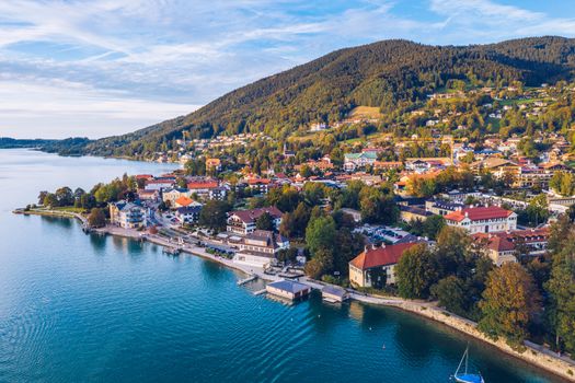 Tegernsee, Germany. Lake Tegernsee in Rottach-Egern (Bavaria), Germany near the Austrian border. Aerial view of the lake "Tegernsee" in the Alps of Bavaria. Bad Wiessee. Tegernsee lake in Bavaria. 