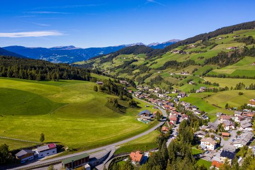 Santa Maddalena (Santa Magdalena) village with magical Dolomites mountains in background, Val di Funes valley, Trentino Alto Adige region, South Tyrol, Italy, Europe. Santa Maddalena Village, Italy. 