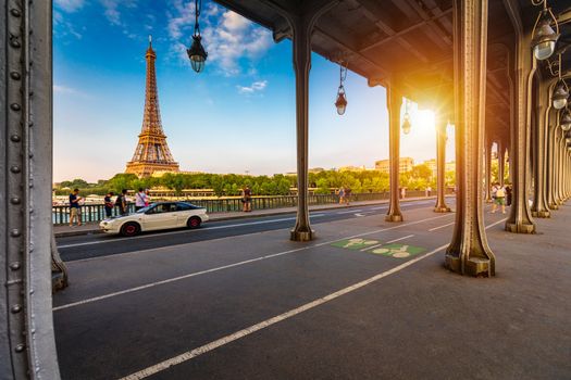 Paris Eiffel Tower and river Seine at sunset in Paris, France. Eiffel Tower is one of the most iconic landmarks of Paris. Eiffel tower in summer, Paris, France. The Eiffel Tower in Paris, France.