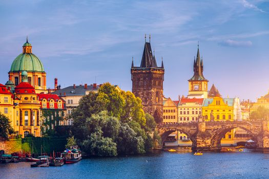 Charles Bridge, Old Town and Old Town Tower of Charles Bridge, Prague, Czech Republic. Prague old town and iconic Charles bridge, Czech Republic. Charles Bridge (Karluv Most) and Old Town Tower.