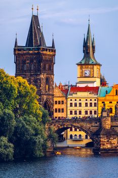 Charles Bridge, Old Town and Old Town Tower of Charles Bridge, Prague, Czech Republic. Prague old town and iconic Charles bridge, Czech Republic. Charles Bridge (Karluv Most) and Old Town Tower.