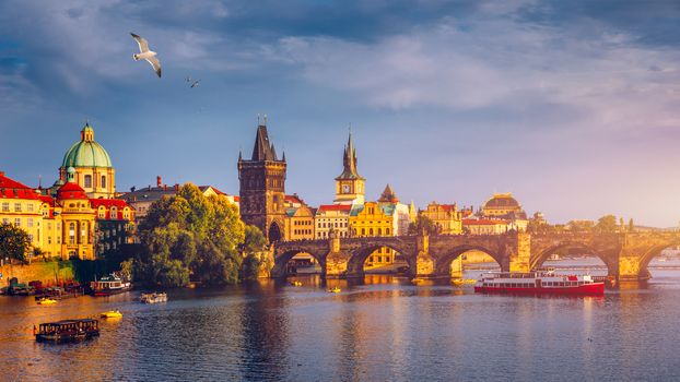 Charles Bridge, Old Town and Old Town Tower of Charles Bridge, Prague, Czech Republic. Prague old town and iconic Charles bridge, Czech Republic. Charles Bridge (Karluv Most) and Old Town Tower.