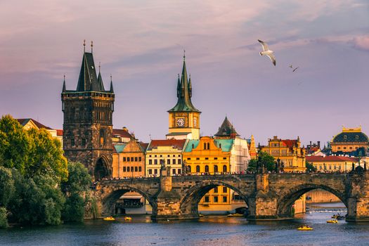 Charles Bridge, Old Town and Old Town Tower of Charles Bridge, Prague, Czech Republic. Prague old town and iconic Charles bridge, Czech Republic. Charles Bridge (Karluv Most) and Old Town Tower.