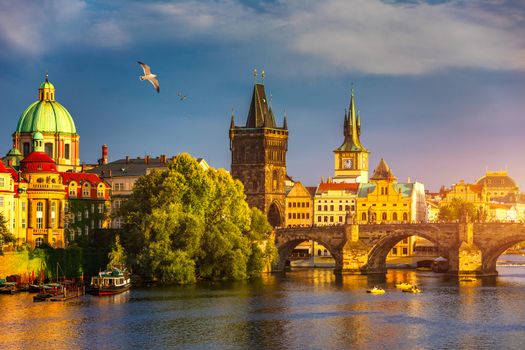 Charles Bridge, Old Town and Old Town Tower of Charles Bridge, Prague, Czech Republic. Prague old town and iconic Charles bridge, Czech Republic. Charles Bridge (Karluv Most) and Old Town Tower.
