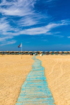 Shot of beautiful turquoise beach Falasarna (Falassarna) in Crete, Greece. View of famous paradise sandy deep turquoise beach of Falasarna (Phalasarna) in North West, Crete island, Greece.