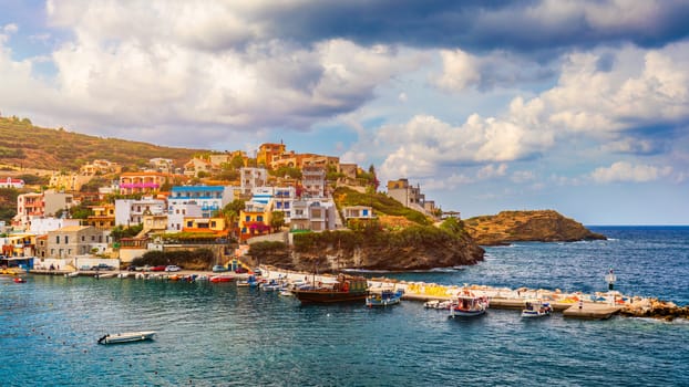 Famous summer resort in Bali village, near Rethimno, Crete, Greece. Seaview at Bali village, the Crete Island, Greece. View from cliff on Bay with beach and architecture Bali, Rethymno, Crete, Greece.