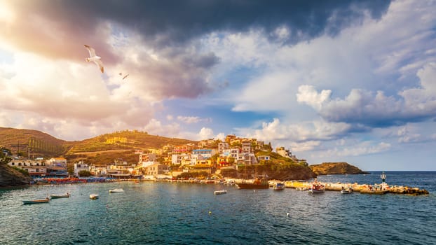 Famous summer resort in Bali village, near Rethimno, Crete, Greece. Seaview at Bali village, the Crete Island, Greece. View from cliff on Bay with beach and architecture Bali, Rethymno, Crete, Greece.