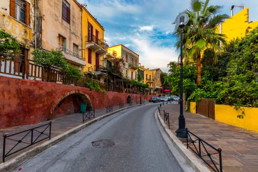 Street in the old town of Chania, Crete, Greece. Charming streets of Greek islands, Crete. Beautiful street in Chania, Crete island, Greece. Summer landscape. Chania old street of Crete island Greece.