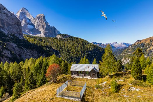 Lago Fedaia (Fedaia Lake), Fassa Valley, Trentino Alto Adige, an artificial lake and a dam near Canazei city, located at the foot of Marmolada massif. Fedaia Lake is the Province of Belluno, Italy.