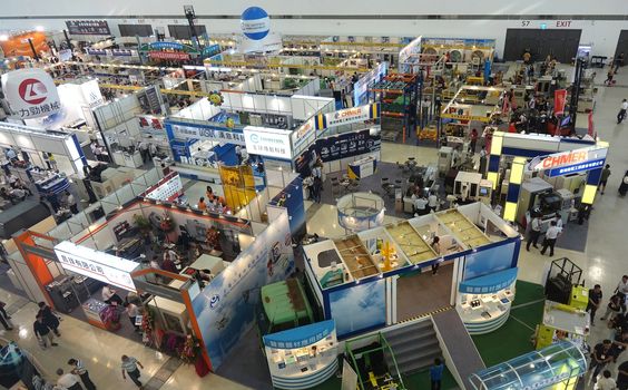 KAOHSIUNG, TAIWAN -- APRIL 18, 2015: A bird's eye view of the Kaohsiung Industrial Automation Exhibition 2015 that took place in the Kaohsiung Exhibition Center.
