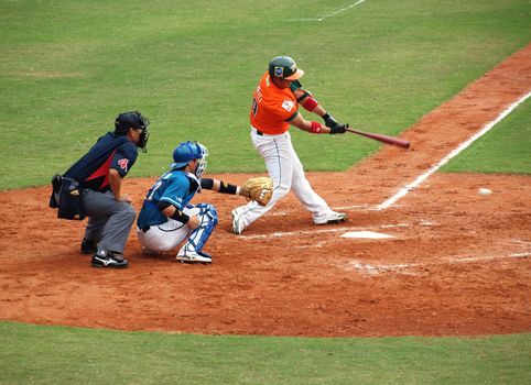 PINGTUNG, TAIWAN, APRIL 8: In a game of the China Professional Baseball League the Uni-President Lions defeat the Lamigo Monkeys 2:0 on April 8, 2012 in Pingtung.