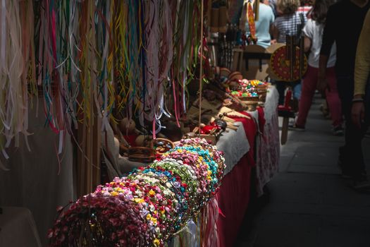 braga, portugal - May 23, 2018: display of handicrafts on a street market giving life to the Roman times during the event Braga Romana