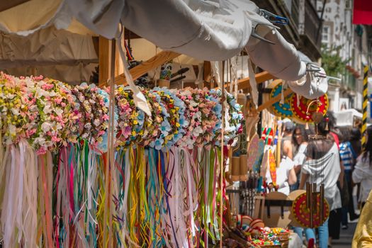 braga, portugal - May 23, 2018: display of handicrafts on a street market giving life to the Roman times during the event Braga Romana