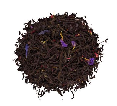 A pile of dried barberry tea leaves isolated on white. Clipping Path included.