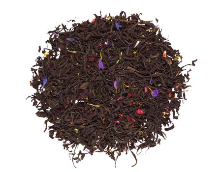 A pile of dried barberry tea leaves isolated on white. Clipping Path included.